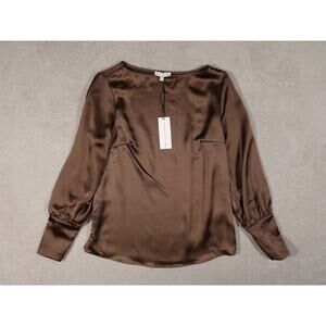 Maison d’Amelie Womens Brown Satin Feel Long Sleeve Blouse Size S